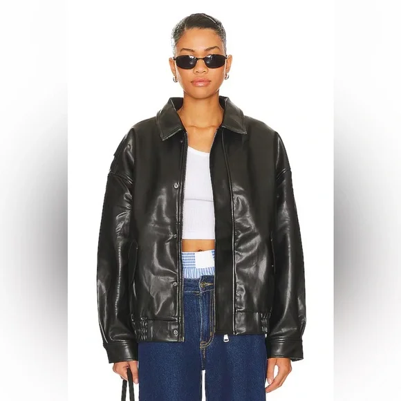 New Lioness Black Leather Bomber Jacket - Picture 1 of 7